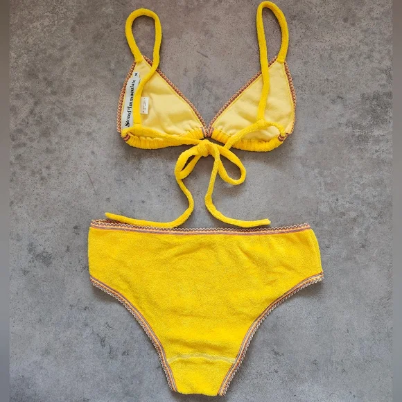 Stoned Immaculate Terry Cloth Bikini Set Kimi Swim Bra Top & Bottom Goldenrod - Picture 6 of 8